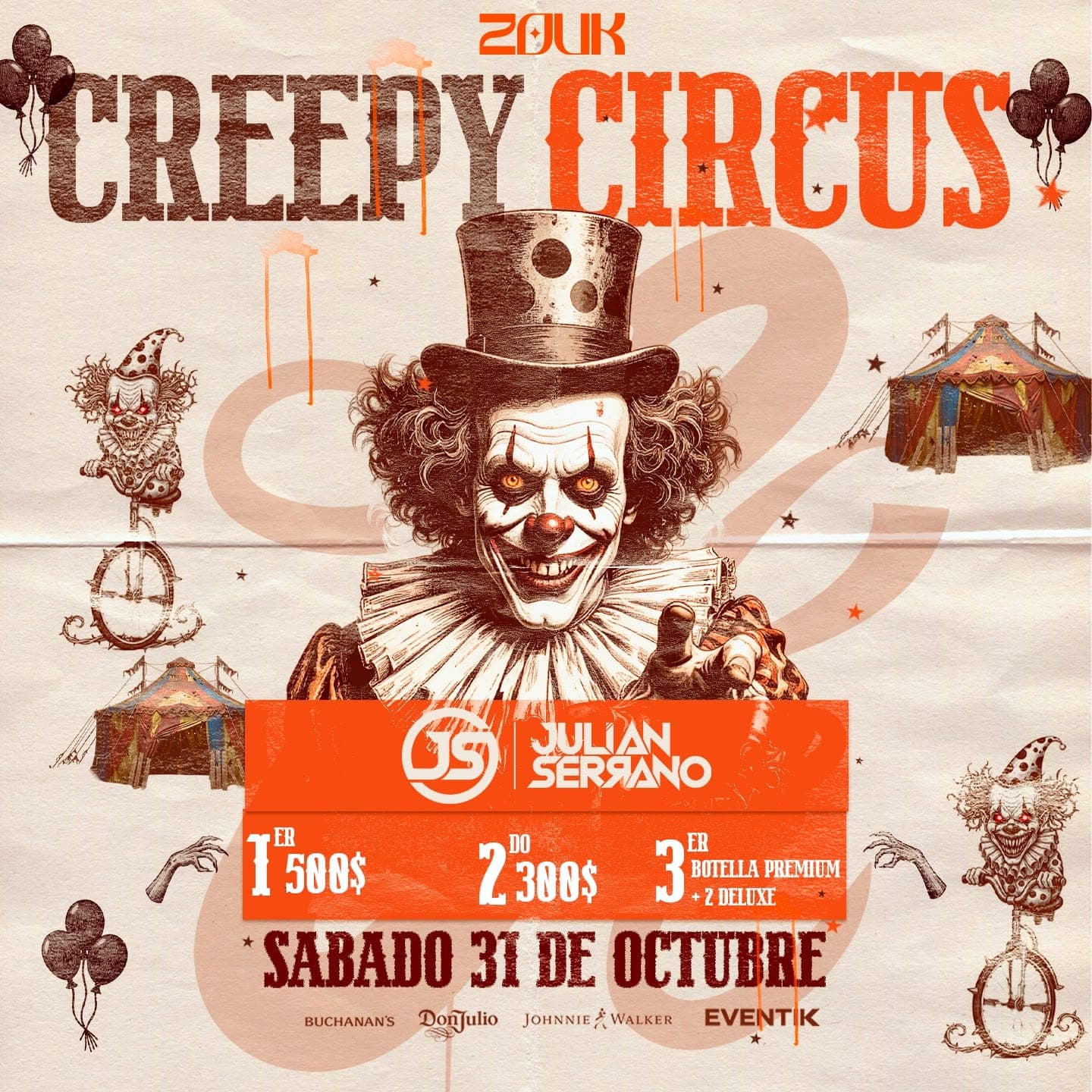 Flyer de 🎪 ¡BIENVENIDOS AL ESPECTÁCULO MÁS OSCURO DEL AÑO! 🎪